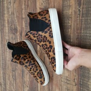 Zara Woman Animal Print Furry Ankle Sneakers Faux